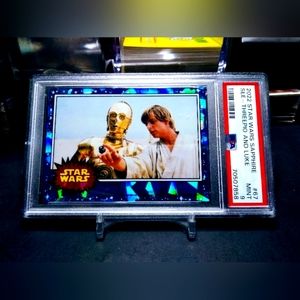 See-Threepio and Luke 2022 Topps Chrome Star Wars Sapphire Edition #67 PSA 9